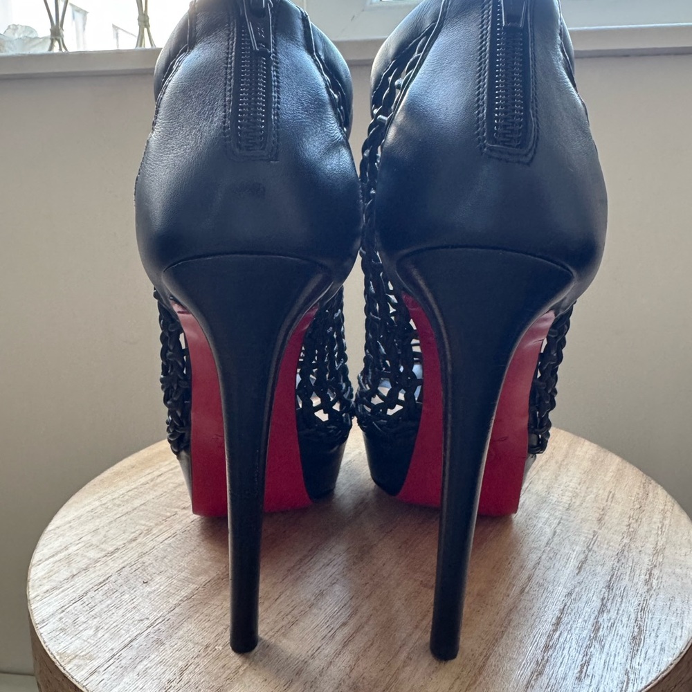 Christian Louboutin Black Mesh Heels with Red Soles - Picture 7 of 12